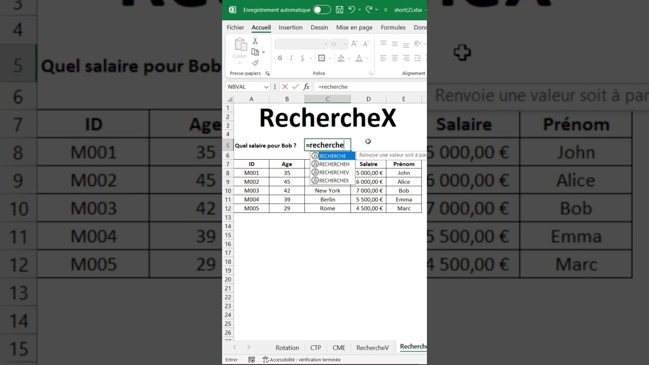Le super pouvoir caché d'Excel RECHERCHE X 🥸 #excel #exceltips #lentrepreneur #recherchex