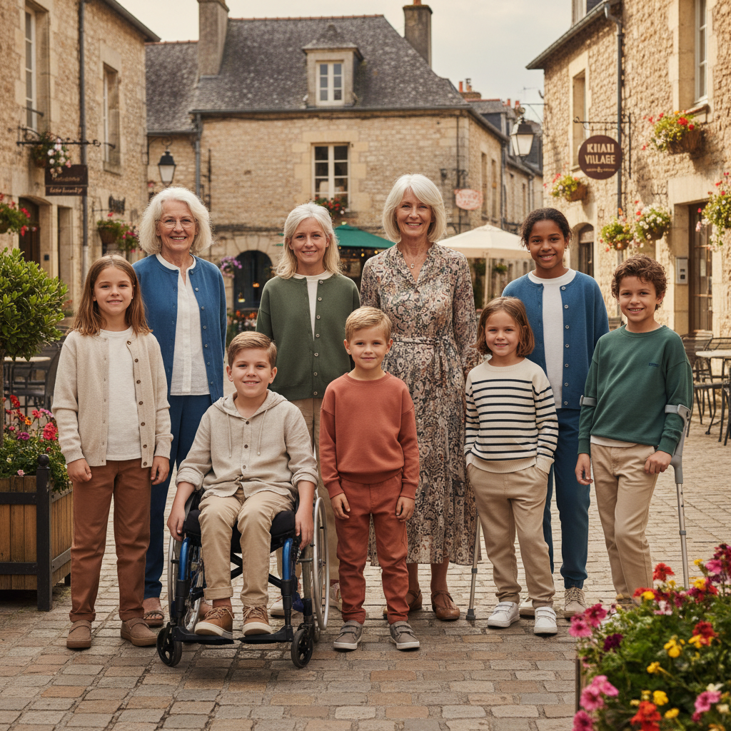 au kiabi village, enfants en situation de handicap et seniors posent comme mannequins pour la collection inclusive 'so easy', célébrant la diversité et l'inclusion dans la mode.