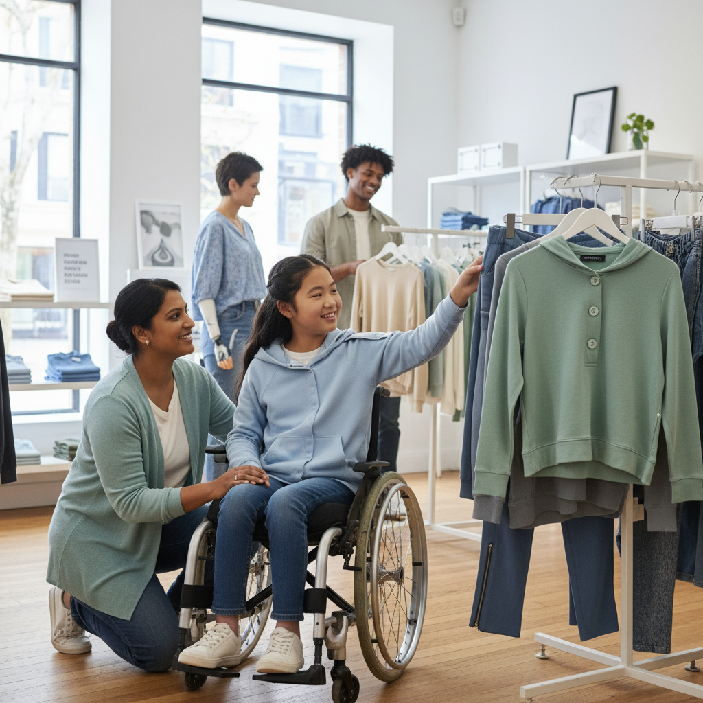 au kiabi village, enfants en situation de handicap et seniors posent comme mannequins pour la collection inclusive 'so easy', célébrant la diversité et l'inclusion dans la mode.