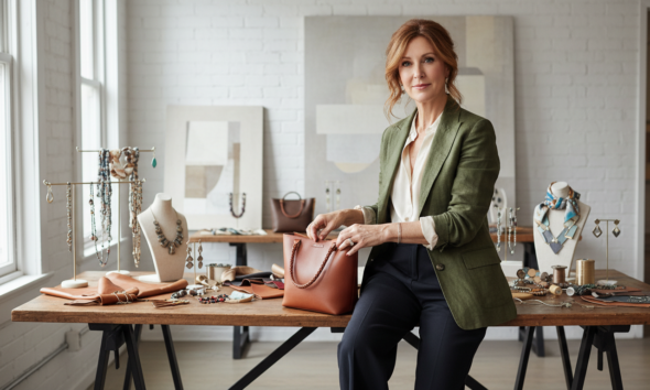 à l'âge mûr, une mère de cinq enfants transforme sa passion en métier en devenant créatrice d’accessoires de mode, alliant créativité et expérience de vie.