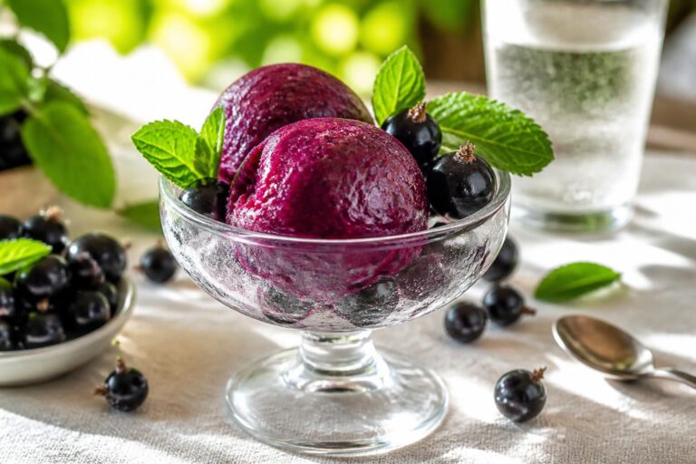 savourez le sorbet gourmand à la glace cassis, une délicieuse douceur estivale qui rafraîchit et émerveille vos papilles.