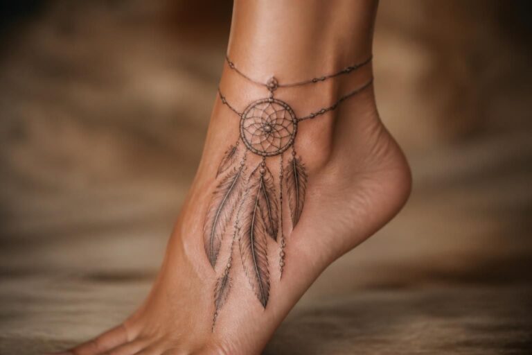 découvrez des idées de tatouages attrape-rêve pour la cheville et le pied, explorez leurs symboles profonds et trouvez l'inspiration pour votre prochain tatouage unique et significatif.